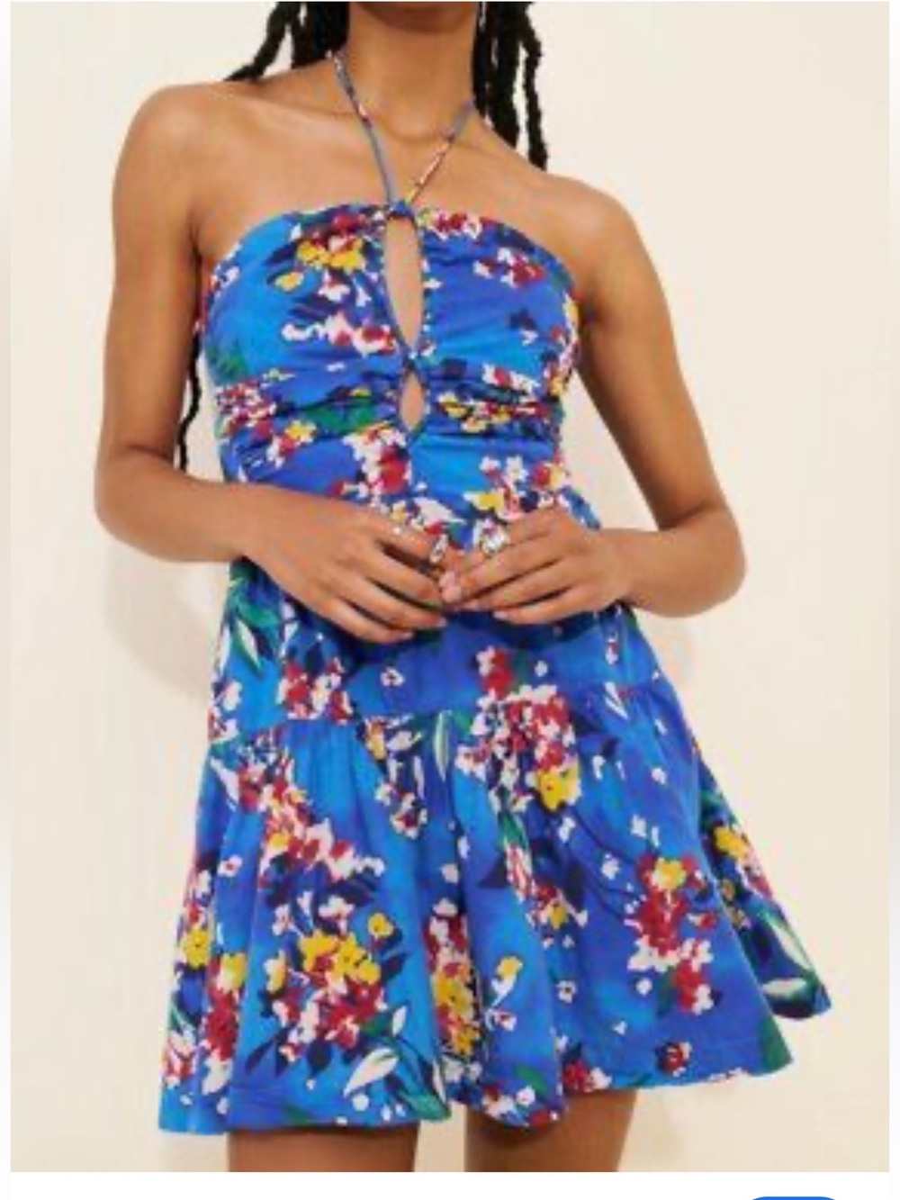 Anthropologie Royal Blue Floral Halter Mini Dress